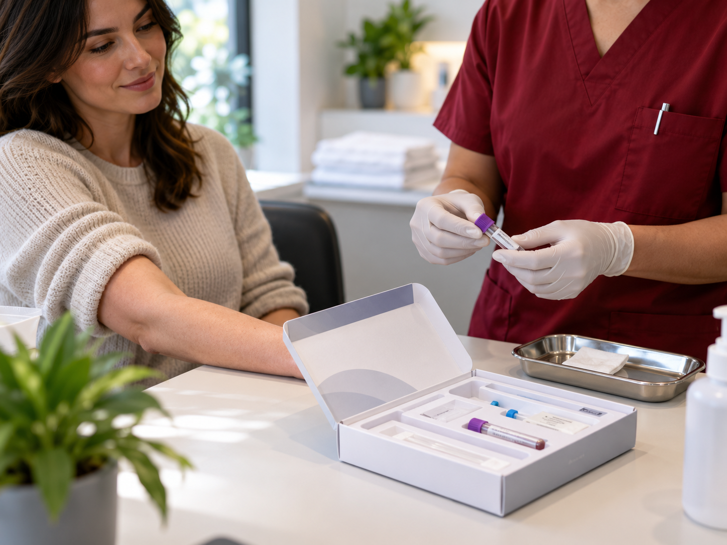 A private blood test kit prepared for a venous sample collection.